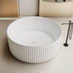 Circular Freestanding Bathtub with Roll Top in Casual White for Soaking