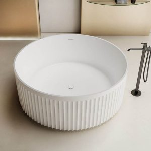 Circular Freestanding Bathtub with Roll Top in Casual White for Soaking