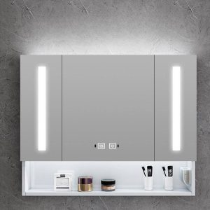 Medicine Cabinet with USB Outlet, Stainless Steel, 5 Shelves, White Finish, Illumination Light, Rectangle Shape, and Hydrophobic Resistance, 39"L x 5"W x 31"H