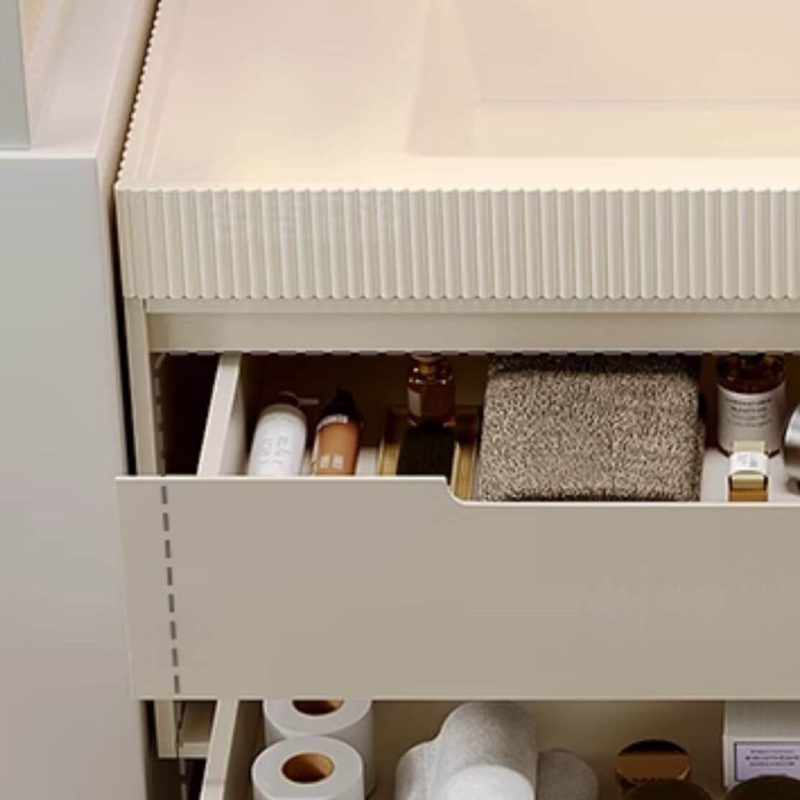 Spill Proof Stone Bathroom Vanity with Plug-in 1 Medicine Cabinet, 4 Doors, Ivory Base and Golden Faucet, Vanity & Faucet & Smart Medicine Cabinet, 47"L x 20"W x 22"H