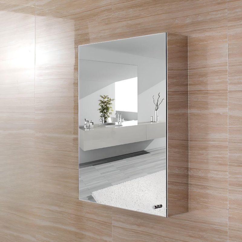 Modern Steel Rectangle Medicine Cabinet in Silver with 3 Shelves, Specular Mirror & Rainproof, 16"L x 5"W x 24"H, Left-Hand Door