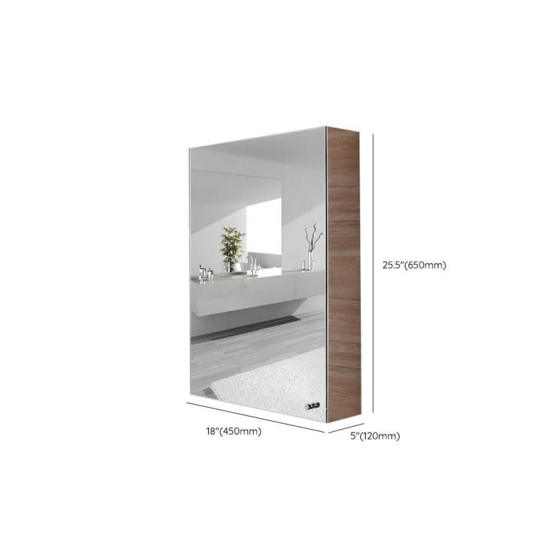 Dimension of Modern Steel Rectangle Medicine Cabinet in Silver with 3 Shelves, Specular Mirror & Rainproof, 18"L x 5"W x 26"H, Left-Hand Door