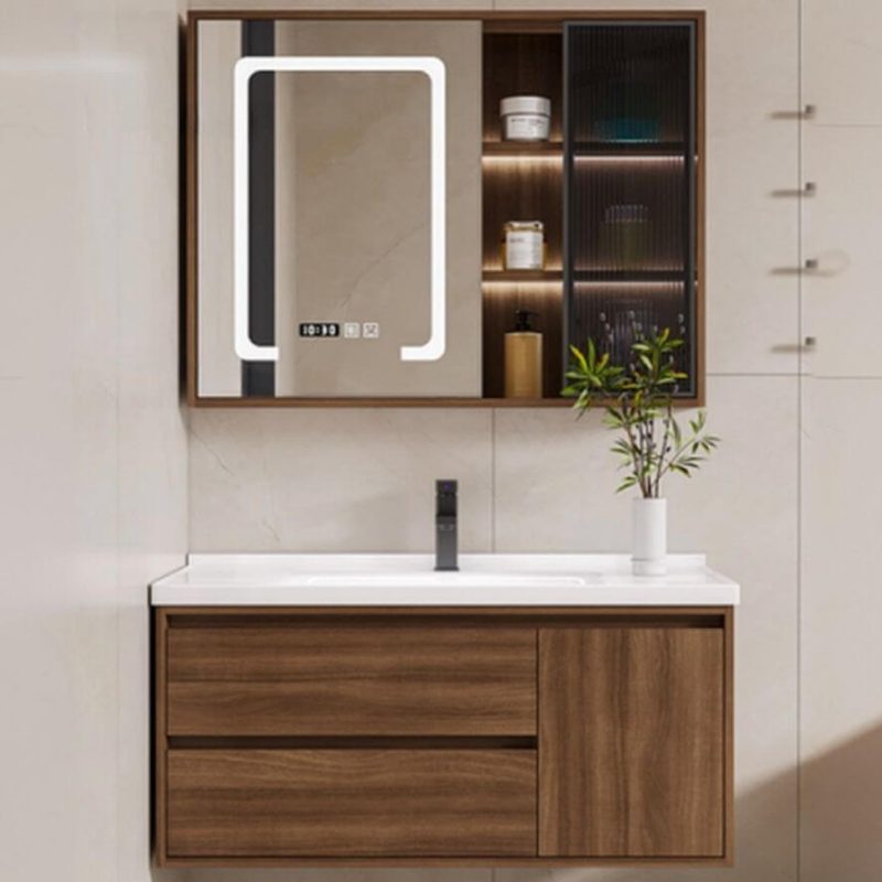 Cocoa Bathroom Vanity with 4 Doors, Ink Faucet, White Rectangular Ceramic Sink, and Contemporary Style, 48"L x 20"W x 20"H, Vanity & Faucet & Smart Half Mirror Cabinet