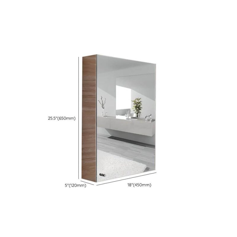 Dimension of Modern Steel Rectangle Medicine Cabinet in Silver with 3 Shelves, Specular Mirror & Rainproof, 18"L x 5"W x 26"H, Right-Hand Door