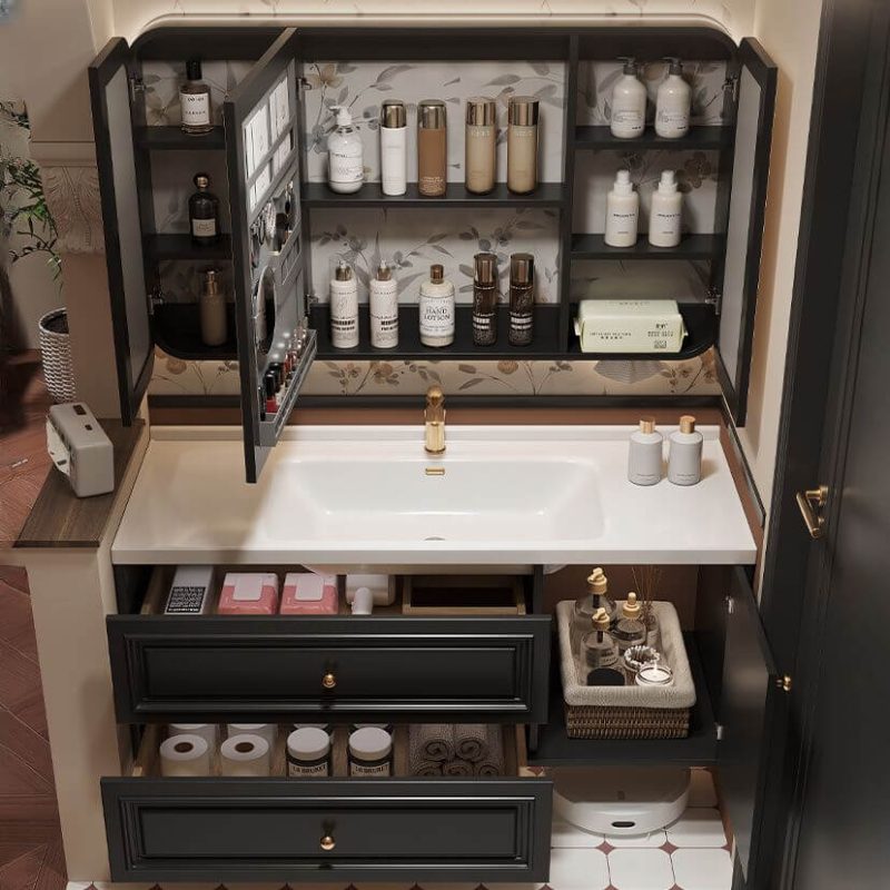 Stain Resistant Aureate Faucet Bathroom Vanity with Coal Base, Cabinet Hardware, 4 Doors, White Sink, and Shelf, Vanity & Faucet & Fully Sealed Smart Mirror Cabinet, 36"L x 20"W x 20"H