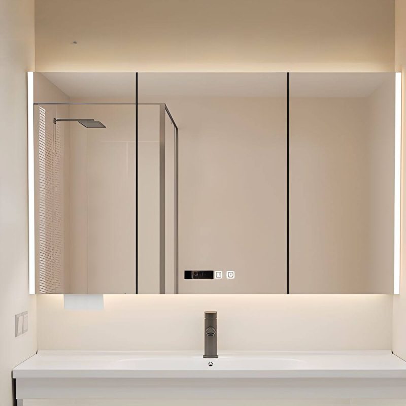 Medicine Cabinet with USB Outlet, Stainless Steel Material, 5 Shelves, Gray Finish, Illumination Light, Rectangle Shape, and Hydrophobic Resistance, 59"L x 5"W x 35"H