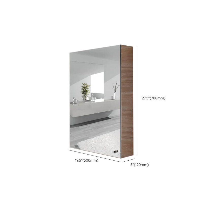 Dimension of Modern Steel Rectangle Medicine Cabinet in Silver with 3 Shelves, Specular Mirror & Rainproof, 20"L x 5"W x 28"H, Left-Hand Door