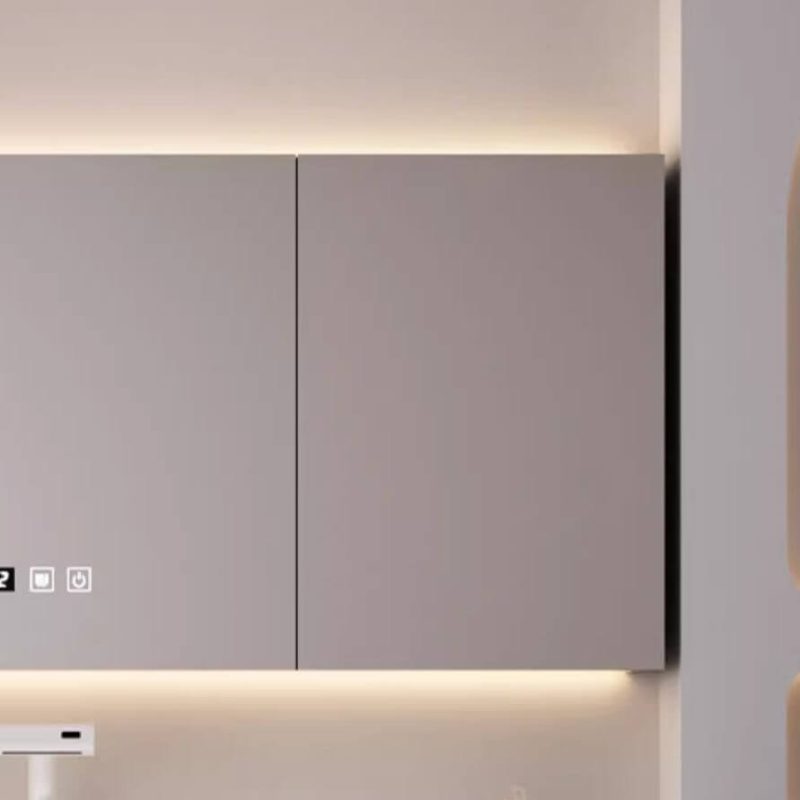 Dove Grey Faucet Contemporary Bathroom Vanity with Sintered Stone Sink, 5 Doors, Beige Base, and White Rectangular Finish, Vanity & Faucet & Smart Medicine Cabinet, 55"L x 20"W x 20"H