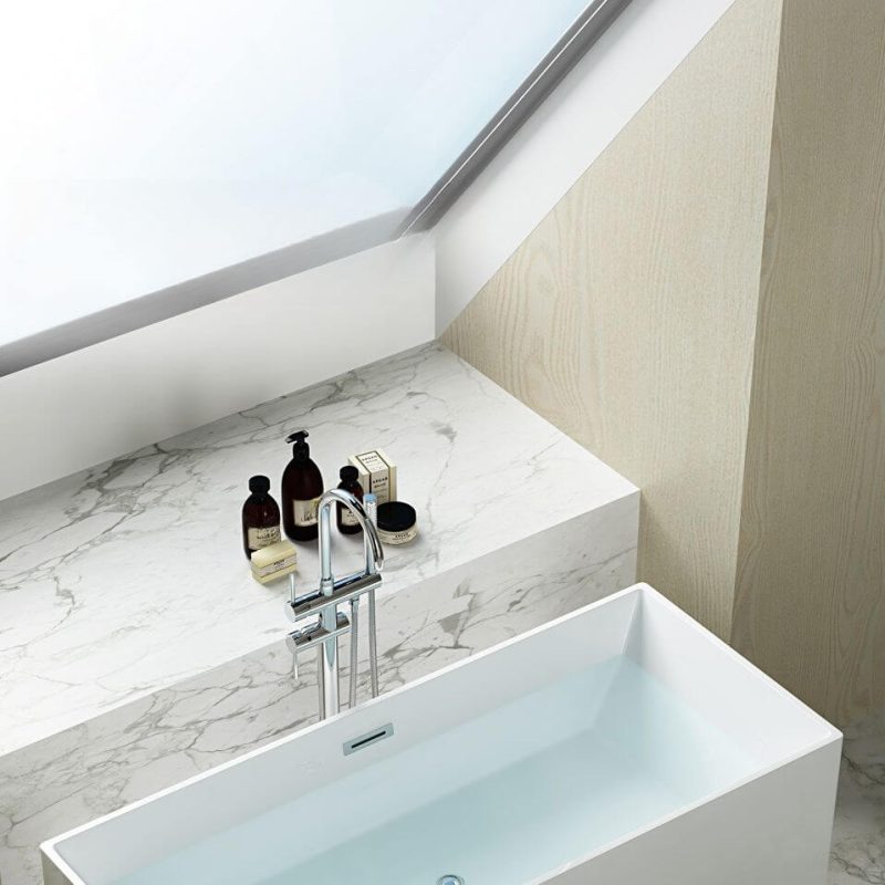 Freestanding Bathtub with Rectangle Shape, Casual Style, White Color, Back to Wall Design, Plexiglass Material, and Soaking Feature, 63"L x 29.5"W x 24"H