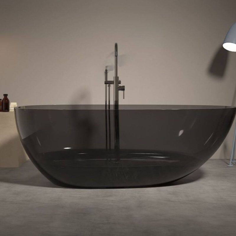 Ink Freestanding Bathtub with Roll Top Oval Design in Casual Style for Soaking, 51"L x 28"W x 22"H