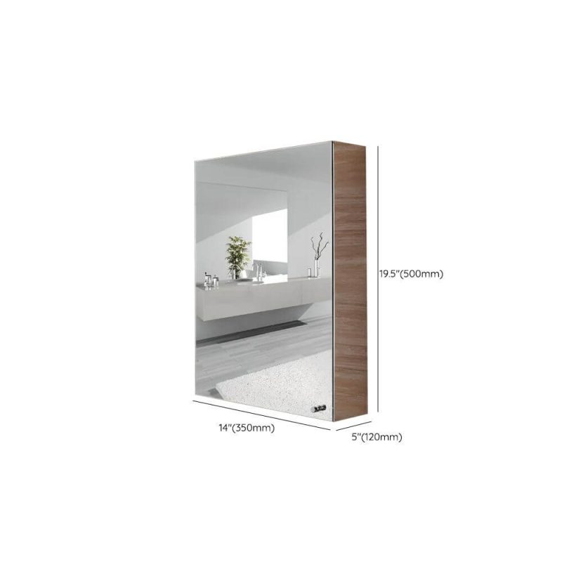 Dimension of Modern Steel Rectangle Medicine Cabinet in Silver with 3 Shelves, Specular Mirror & Rainproof, Left-Hand Door, 14"L x 5"W x 20"H
