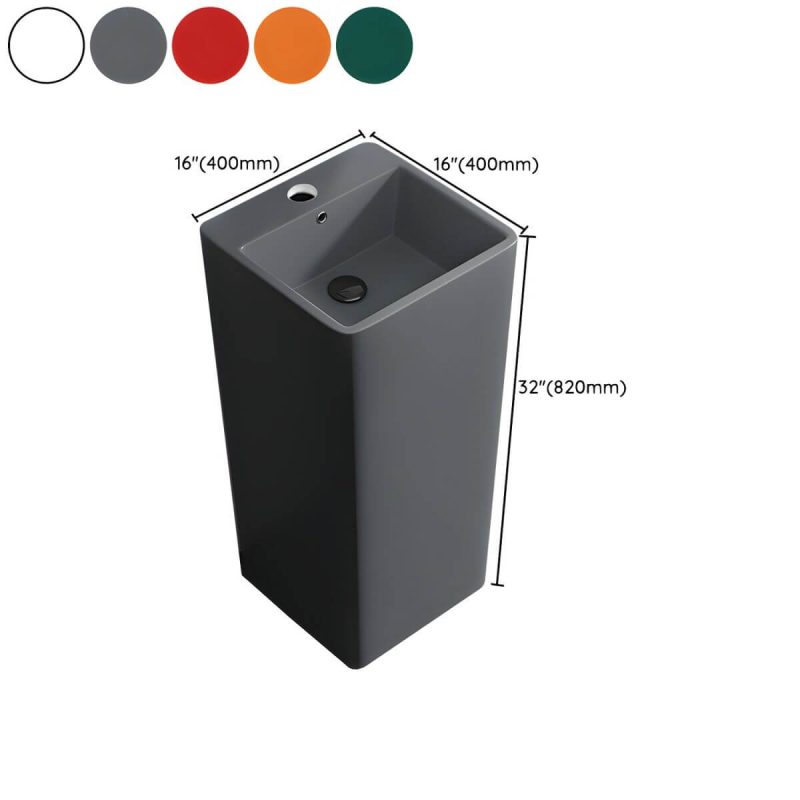 Dimension of 69cm Modern Ceramic Rectangular Pedestal Sink with Supply Lines & Tall Height - Sink White