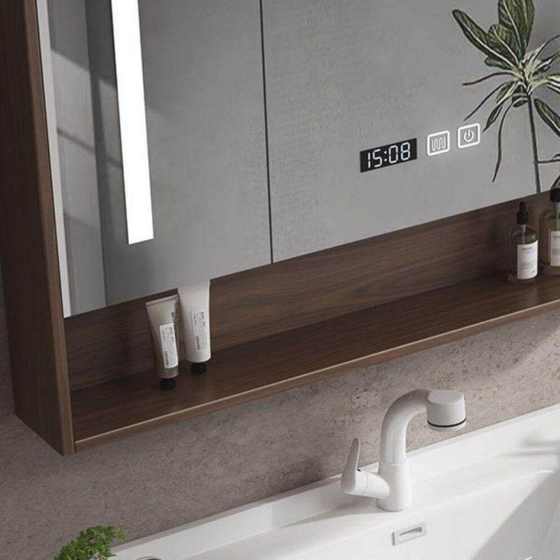 Cocoa Bathroom Vanity with 4 Doors, Ink Faucet, White Rectangular Ceramic Sink, and Contemporary Style, 44"L x 20"W x 20"H, Vanity & Faucet & Half Mirror Cabinet