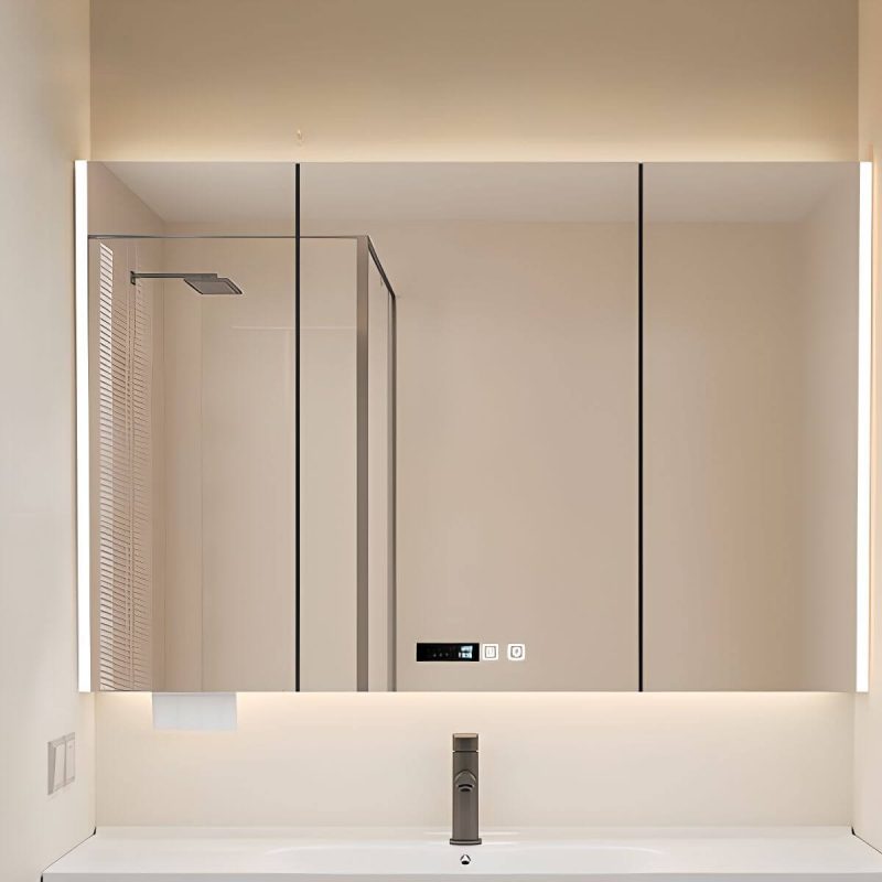 Medicine Cabinet with USB Outlet, Stainless Steel Material, 5 Shelves, Gray Finish, Illumination Light, Rectangle Shape, and Hydrophobic Resistance, 47"L x 5"W x 35"H