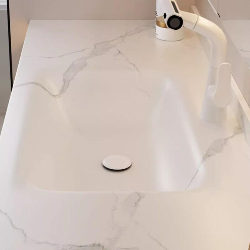 Dove Grey Faucet Bathroom Vanity with Sintered Stone Sink, 1 Mirror, Beige Base, 2 Doors, and White Rectangular Finish, 63"L x 20"W x 20"H, Bathroom Vanity & Faucet & Smart Square Mirror