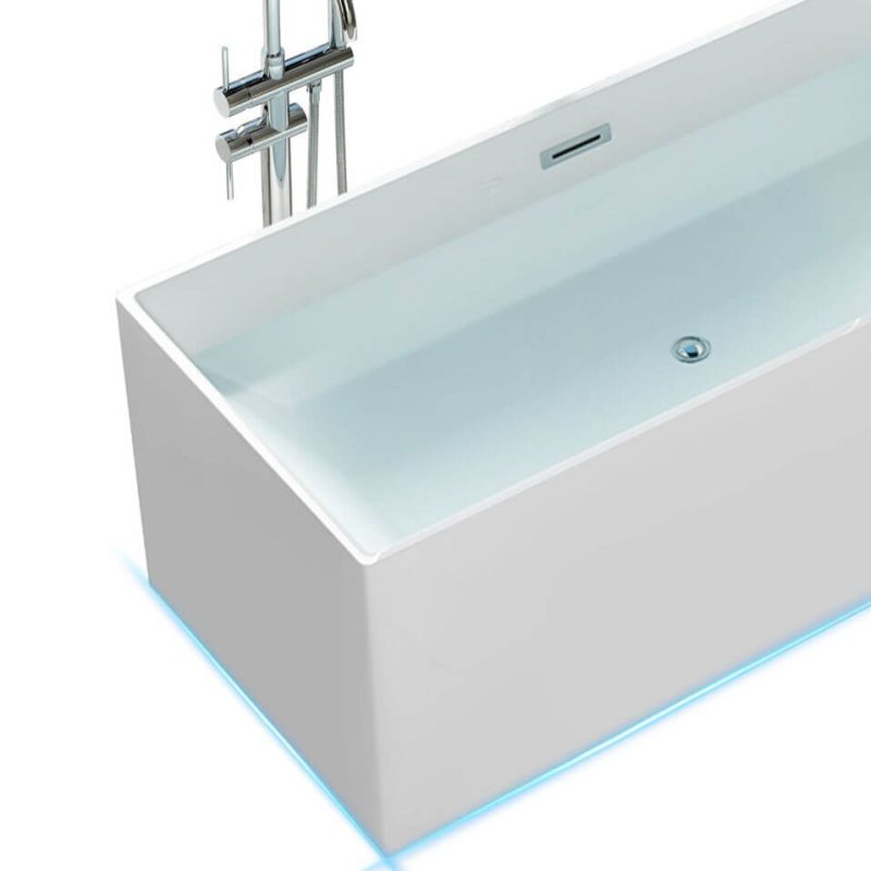 Freestanding Bathtub with Rectangle Shape, Casual Style, White Color, Back to Wall Design, Plexiglass Material, and Soaking Feature, 55"L x 27.5"W x 23.5"H