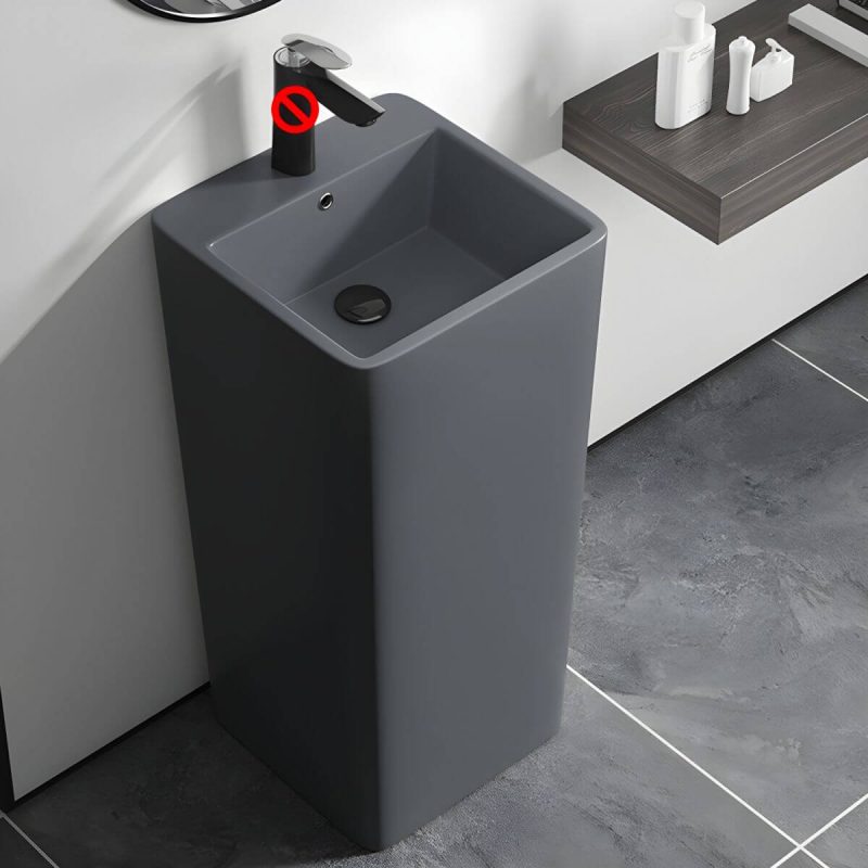 69cm Modern Ceramic Rectangular Pedestal Sink with Supply Lines & Tall Height - Sink Grey
