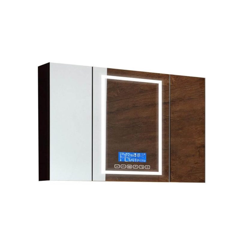 4 Shelves Ink Rectangle Medicine Cabinet with Illumination Light, Rainproof, Plug-in, and Specular Mirror, 59"L x 5"W x 28"H