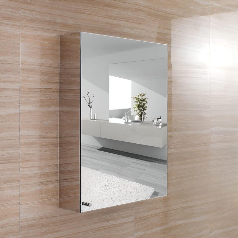 Modern Steel Rectangle Medicine Cabinet in Silver with 3 Shelves, Specular Mirror & Rainproof, 16"L x 5"W x 24"H, Right-Hand Door