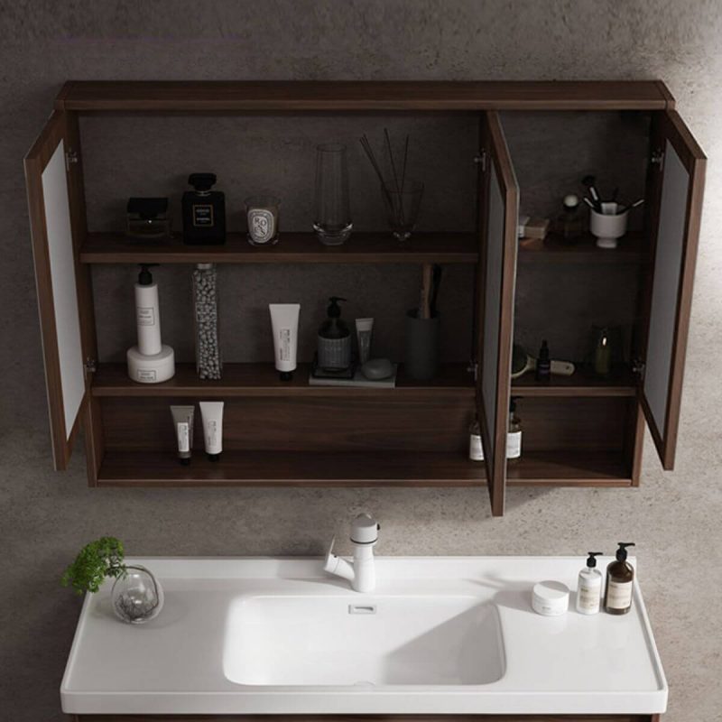 Cocoa Bathroom Vanity with 3 Doors, Ink Faucet, White Ceramic Rectangular Sink in Contemporary Style, 40"L x 20"W x 20"H, Vanity & Faucet & Smart Glass Mirror Cabinet