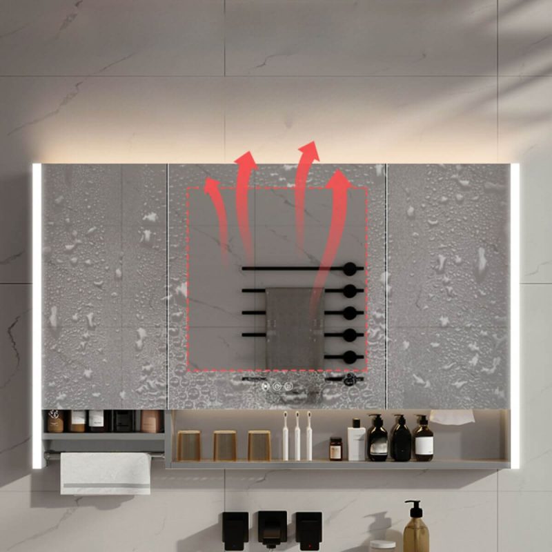 Rectangle Light Gray Stainless Steel Medicine Cabinet with 6 Shelves, USB Outlet, Rainproof, and Illumination Light, 35"L x 5"W x 35"H