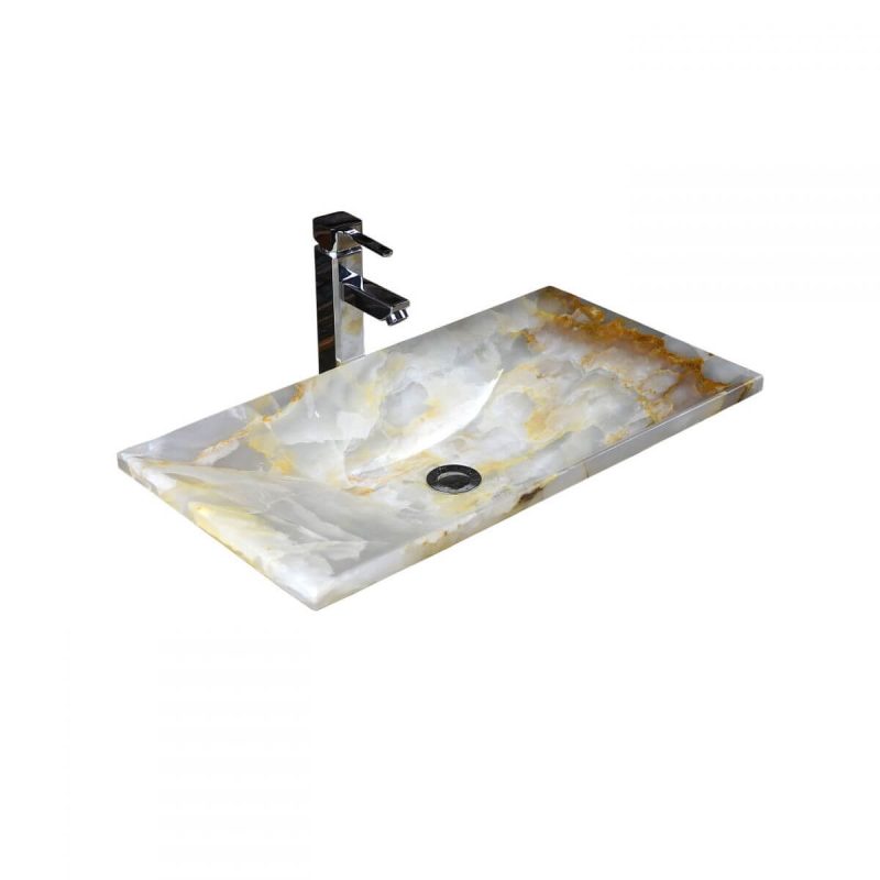 Stone Chalk Modish Rectangle Bowl Bathroom Sink with Center Trapway, Sink