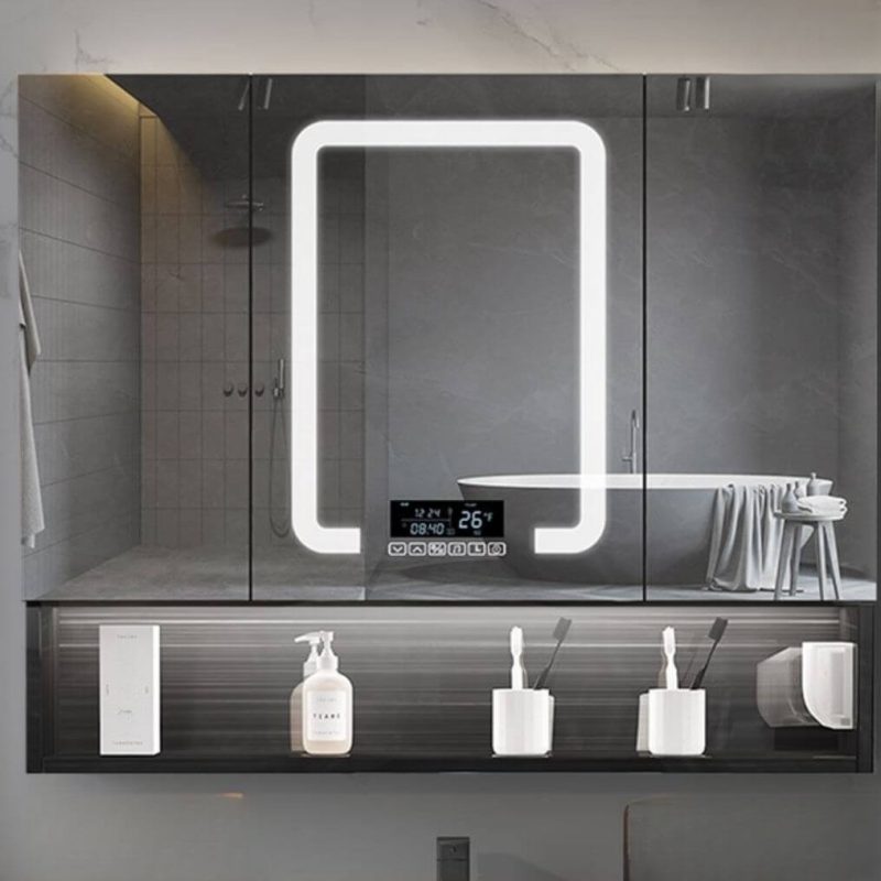 6 Shelves Ink Stainless Steel Medicine Cabinet with USB Outlet, Illumination Light, Rectangle Shape, and Hydrophobic Resistance, 59"L x 5"W x 31"H