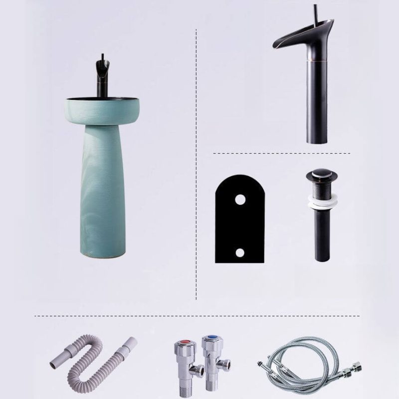 Azure Pedestal Bathroom Sink with Orbicular Shape, 1 Hole, Supply Line, Shutoff Valve, and Center Trapway, Round Faucet