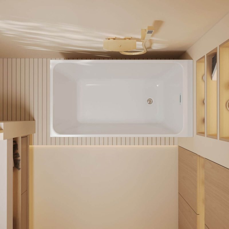 Alcove Bathtub, Overflow Hole, Rectangle Shape, Casual Style, White Color, Back to Wall Design, Polymer Material, Soaking Therapy, 59"L x 26"W x 25"H