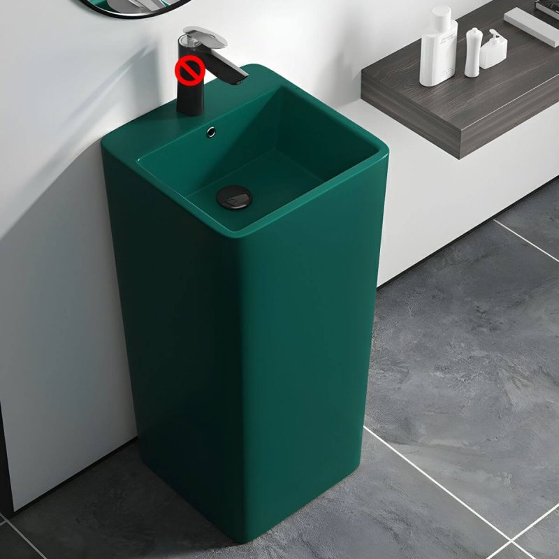 69cm Modern Ceramic Rectangular Pedestal Sink with Supply Lines & Tall Height - Sink Green