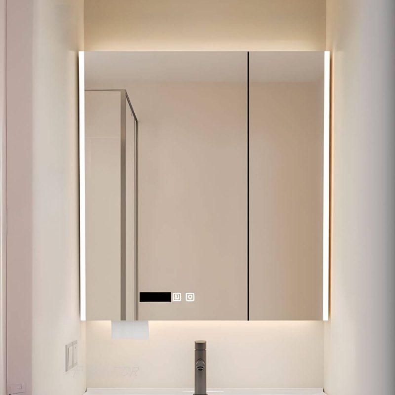 Medicine Cabinet with USB Outlet, Stainless Steel Material, 5 Shelves, Gray Finish, Illumination Light, Rectangle Shape, and Hydrophobic Resistance, 28"L x 5"W x 35"H