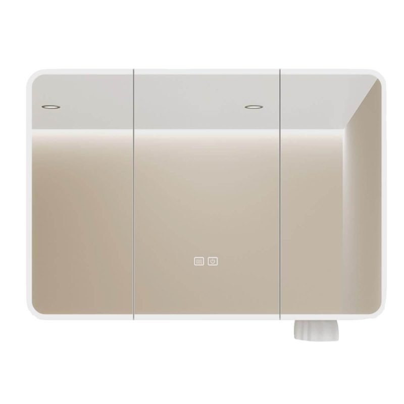 6 Shelves White Aluminum Medicine Cabinet with Illumination Light, Rectangle Shape, Hydrophobic Resistance, and Plug-in, 35"L x 5"W x 28"H