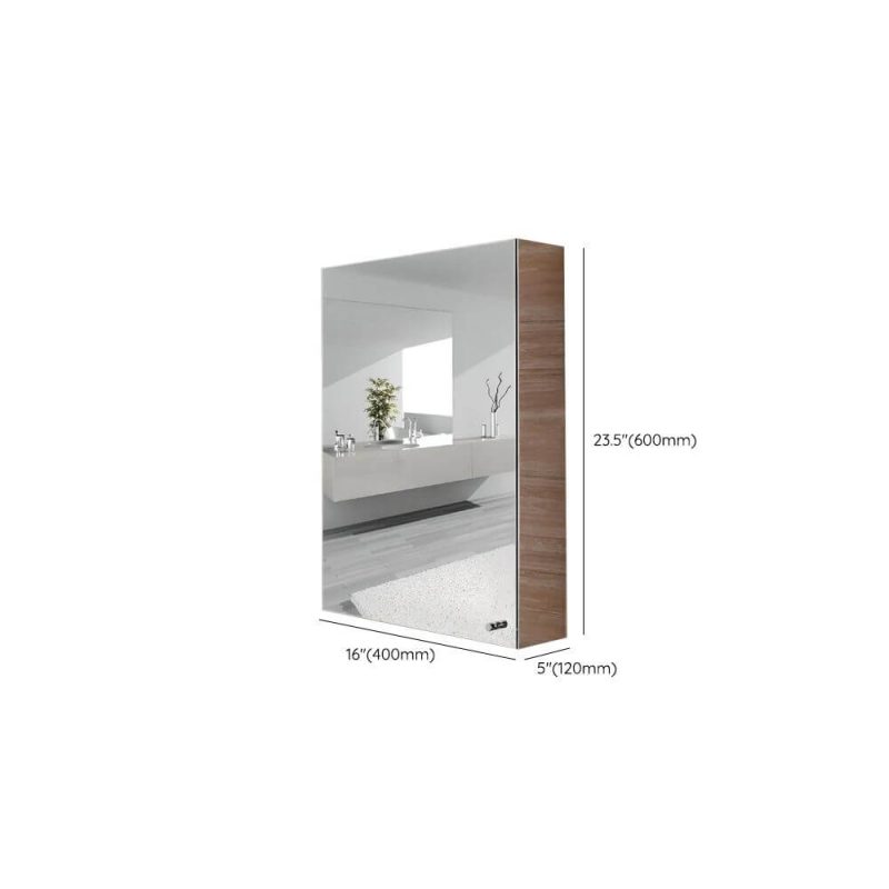 Dimension of Modern Steel Rectangle Medicine Cabinet in Silver with 3 Shelves, Specular Mirror & Rainproof, 16"L x 5"W x 24"H, Left-Hand Door