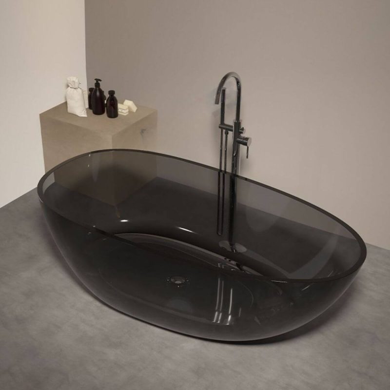 Ink Freestanding Bathtub with Roll Top Oval Design in Casual Style for Soaking, 67"L x 35"W x 22"H