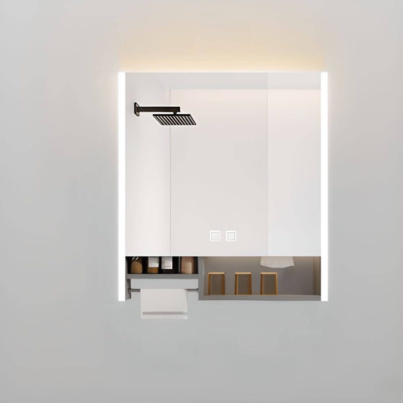 Rectangle Light Gray Stainless Steel Medicine Cabinet with 6 Shelves, USB Outlet, Rainproof, and Illumination Light, 20"L x 5"W x 35"H