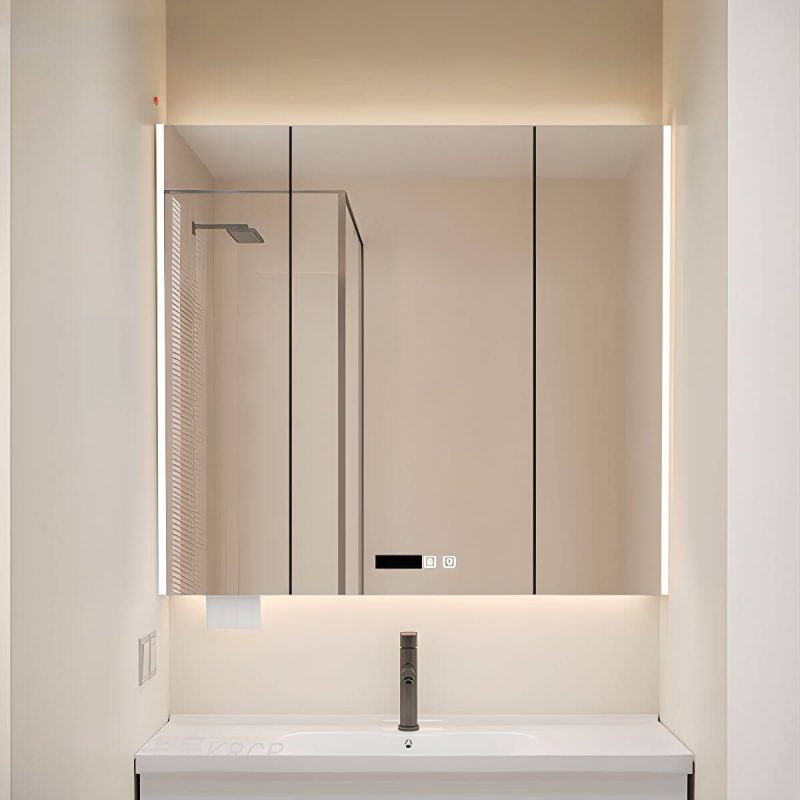 Medicine Cabinet with USB Outlet, Stainless Steel Material, 5 Shelves, Gray Finish, Illumination Light, Rectangle Shape, and Hydrophobic Resistance, 39"L x 5"W x 35"H