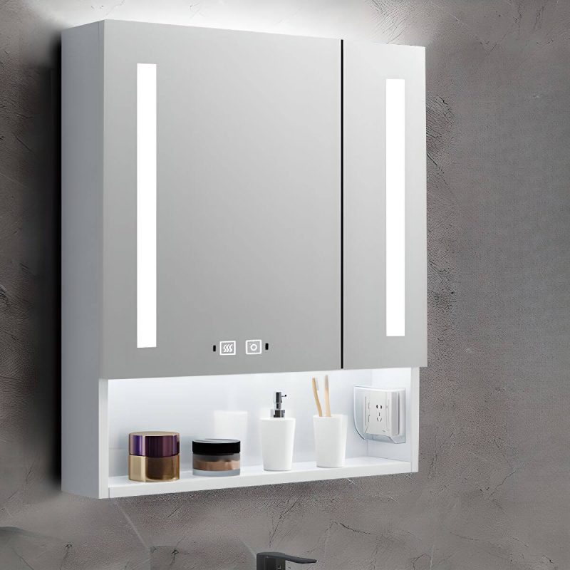Medicine Cabinet with USB Outlet, Stainless Steel, 5 Shelves, White Finish, Illumination Light, Rectangle Shape, and Hydrophobic Resistance, 31"L x 5"W x 31"H