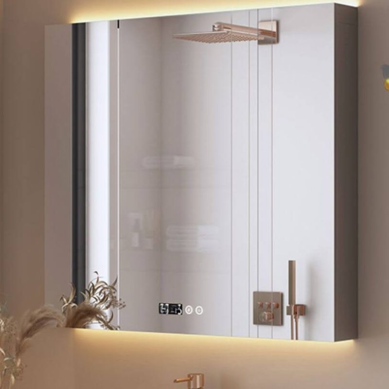 Rectangle Gray Stainless Steel Medicine Cabinet with USB Outlet, 5 Shelves, Soft Close Door Hinge, and Illumination Light, 31"L x 5"W x 35"H