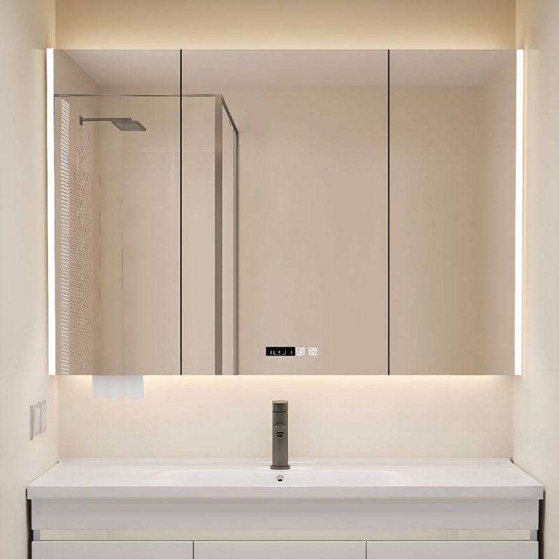 Medicine Cabinet with USB Outlet, 3 Shelves, Stainless Steel Material, Gray Finish, Illumination Light, Rectangle Shape, and Hydrophobic Resistance, 20"L x 5"W x 35"H