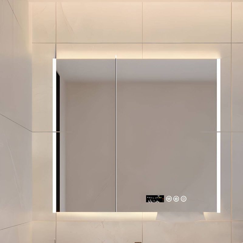 Rectangle Gray Stainless Steel Medicine Cabinet with USB Outlet, 5 Shelves, Soft Close Door Hinge, and Illumination Light, 24"L x 5"W x 35"H