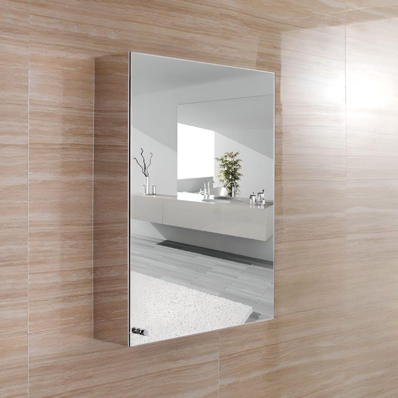 Modern Steel Rectangle Medicine Cabinet in Silver with 3 Shelves, Specular Mirror & Rainproof, Right-Hand Door, 14"L x 5"W x 20"H