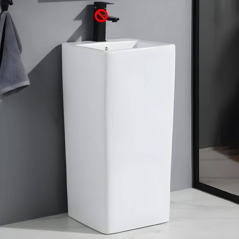 69cm Modern Ceramic Rectangular Pedestal Sink with Supply Lines & Tall Height - Sink White