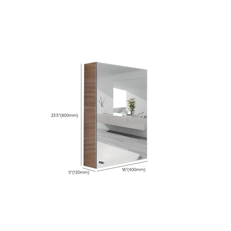 Dimension of Modern Steel Rectangle Medicine Cabinet in Silver with 3 Shelves, Specular Mirror & Rainproof, 16"L x 5"W x 24"H, Right-Hand Door