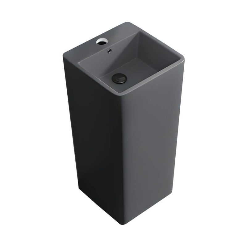 69cm Modern Ceramic Rectangular Pedestal Sink with Supply Lines & Tall Height - Sink with Faucet Red