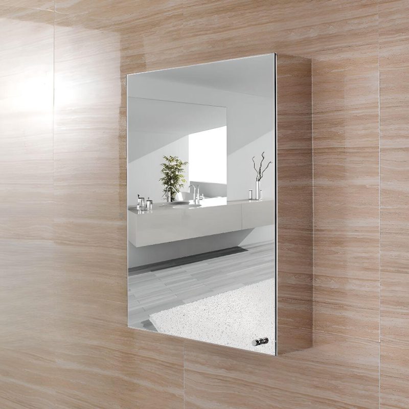 Modern Steel Rectangle Medicine Cabinet in Silver with 3 Shelves, Specular Mirror & Rainproof, Left-Hand Door, 14"L x 5"W x 20"H