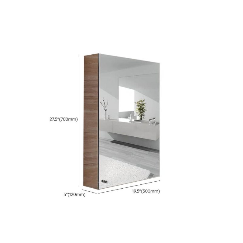 Dimension of Modern Steel Rectangle Medicine Cabinet in Silver with 3 Shelves, Specular Mirror & Rainproof, 20"L x 5"W x 28"H, Right-Hand Door