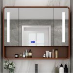 Brown Medicine Cabinet with 5 Shelves, Illumination Light, Rectangle Shape, Hydrophobic Resistance, Plug-in, and Mirroring, 39"L x 6"W x 31"H