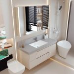 Cream Bathroom Vanity with Silver Faucet, Sintered Stone Countertop, 4 Doors, 1 Medicine Cabinet, Shelf, and Plug-in, Vanity & Faucet & Smart Medicine Cabinet
