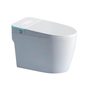 Minimalist White One-Piece Toilet with 8" Rough in Size, Siphon Jet Flush, Concealed Tank, Polymer Compound Seat, Floor Mounted