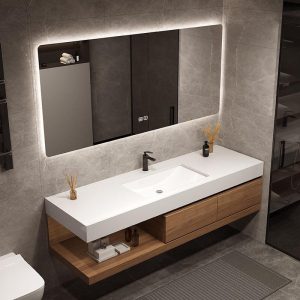 Stain Resistant Bathroom Vanity with White Sintered Stone Top, 3 Doors, Matte Black Faucet, and Rectangular Ceramic Sink, Vanity & Faucet & Smart Medicine Cabinet, 51"L x 22"W x 18"H